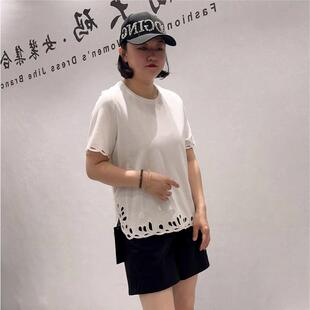 2026夏季针丝缘打底1281简洁大方镂空花边设计感气质上衣大T恤潮