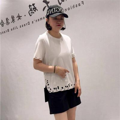2026夏季针丝缘打底1281简洁大方镂空花边设计感气质上衣大T恤潮