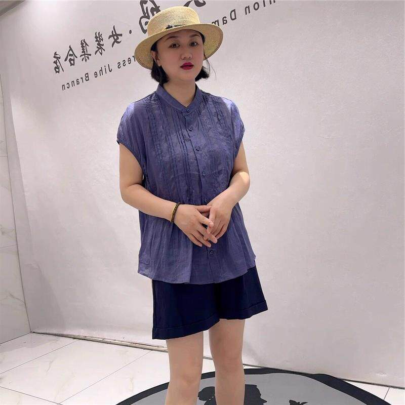 2026夏芮娜依莲时尚潮T恤5086麻料短袖衫宽松显瘦气质衫胖mm上衣