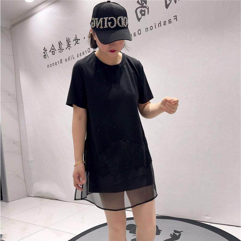 女权贵族2026初夏打底1838侧边开衩一手长拼接欧根纱满钻