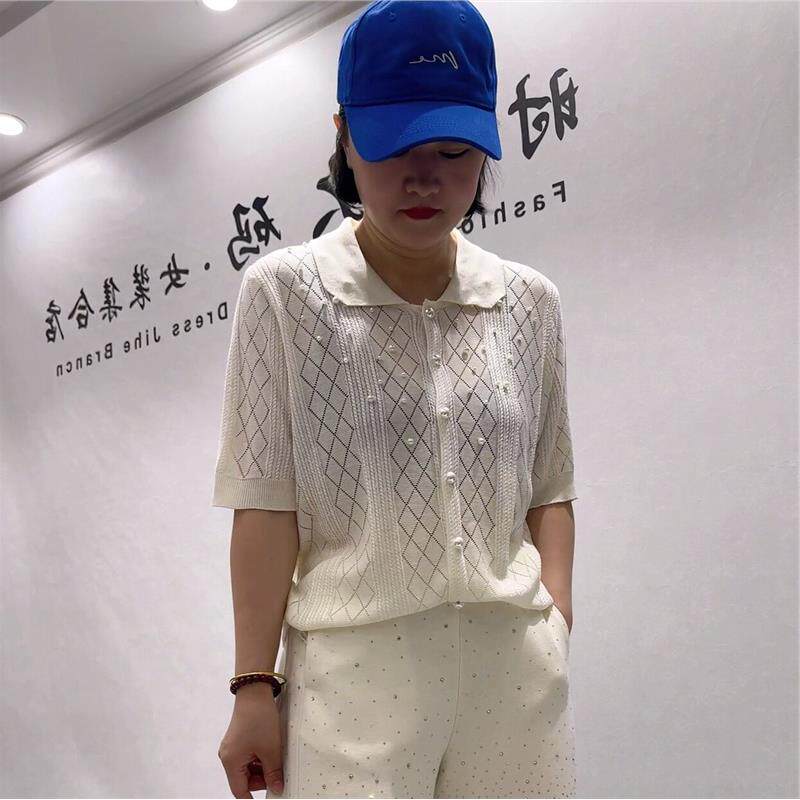 女权贵族夏3820潮流T恤珍珠扣加肥针织上衣开衫加大码女装打底