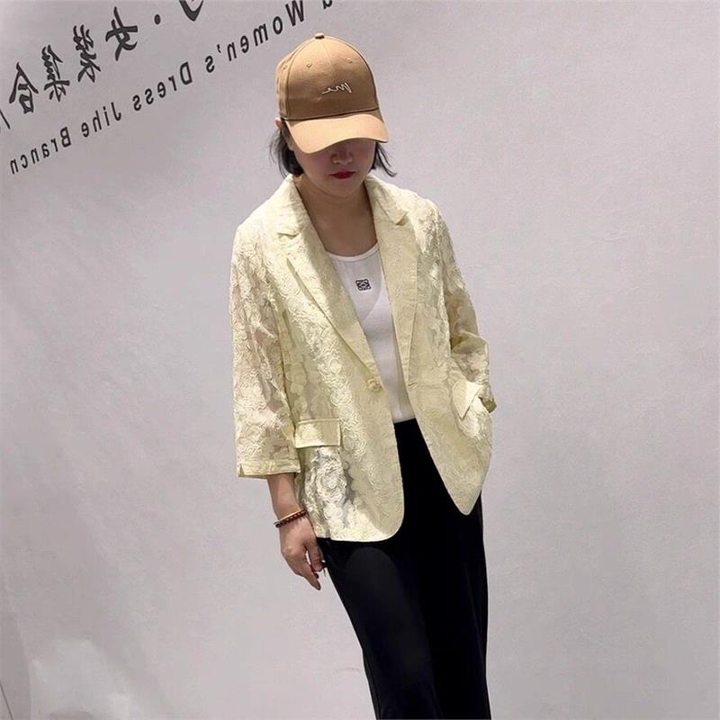 芮娜依莲时尚外套2026夏季新款1895八分袖西服外套大码女装开衫
