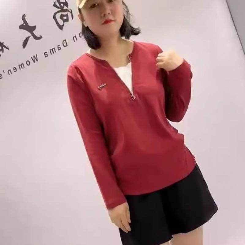 子汇潮2025春款年货1713拼接撞色收腰遮肉显瘦打底衫胖mm上衣T恤