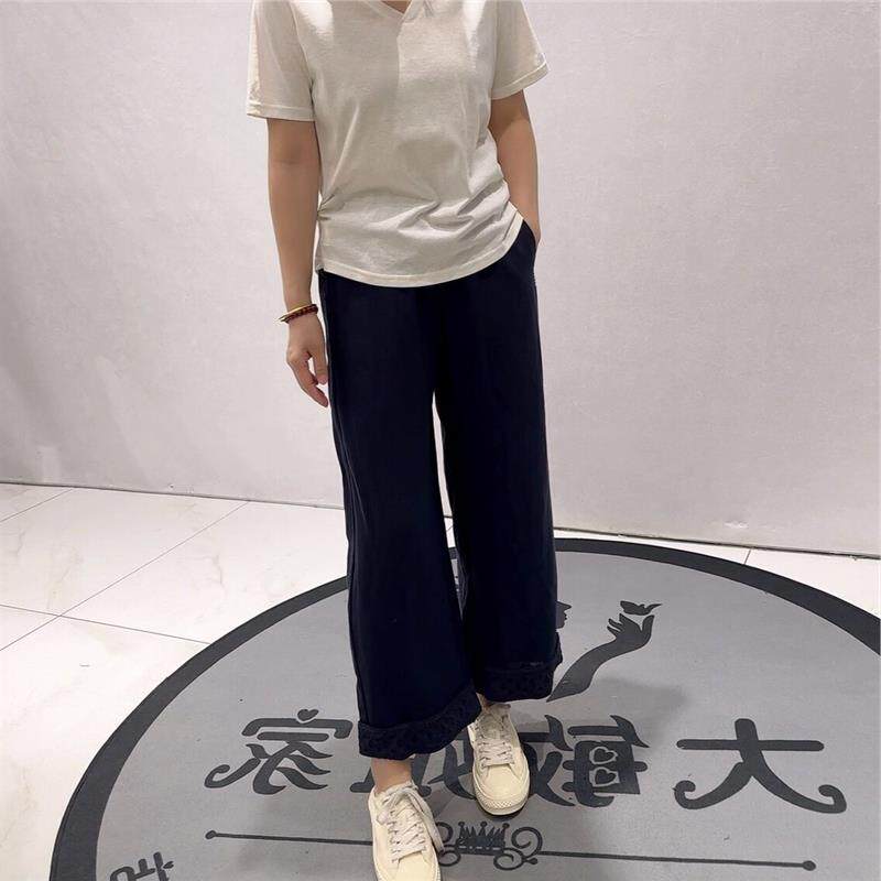 针丝缘时尚大码女装胖mm裤子2025192花边裤腿洋气休闲阔腿裤