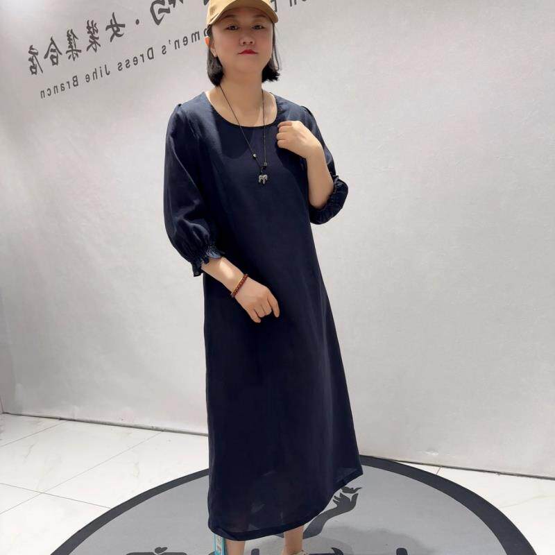 2026夏季芮娜依莲裙蓝鲸之吻2186麻料防晒长袖连衣裙大码女装长裙