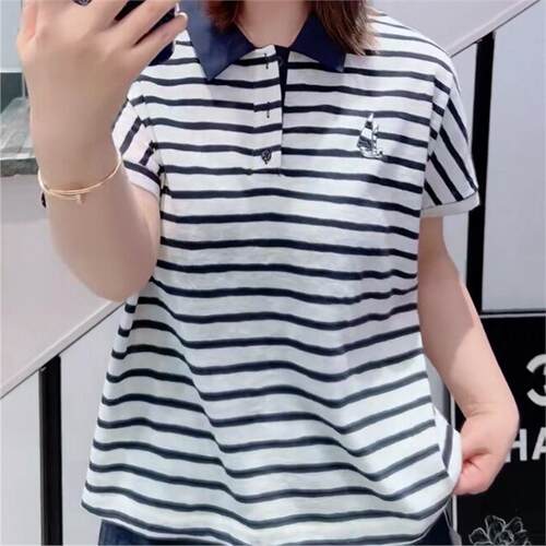针丝缘1130针条纹显瘦短袖打底衫