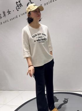 针丝缘2026春装新款时尚大码女装T恤圆领中袖衫显瘦打底衫21591