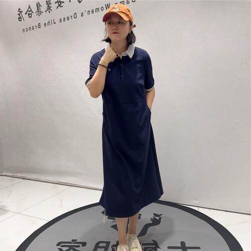 芮娜依莲2026秋季净版裙POLO领连衣裙加肥加大码女装胖mm裙子3587