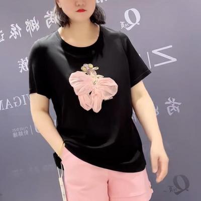 专柜9616芮娜依莲夏季新款欧韩加肥显瘦胖MM大码女装百搭款短袖T