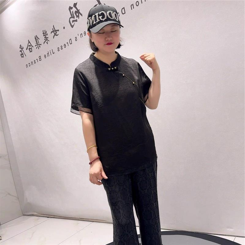 2026夏装芮娜依莲时尚潮流T恤1001国风短袖大码女装气质显瘦上衣