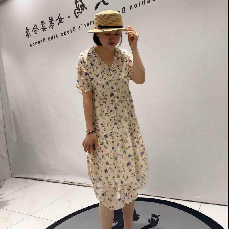 气质女权贵族时尚大码女装2026夏装裙3572碎花雪纺裙显瘦洋装潮流