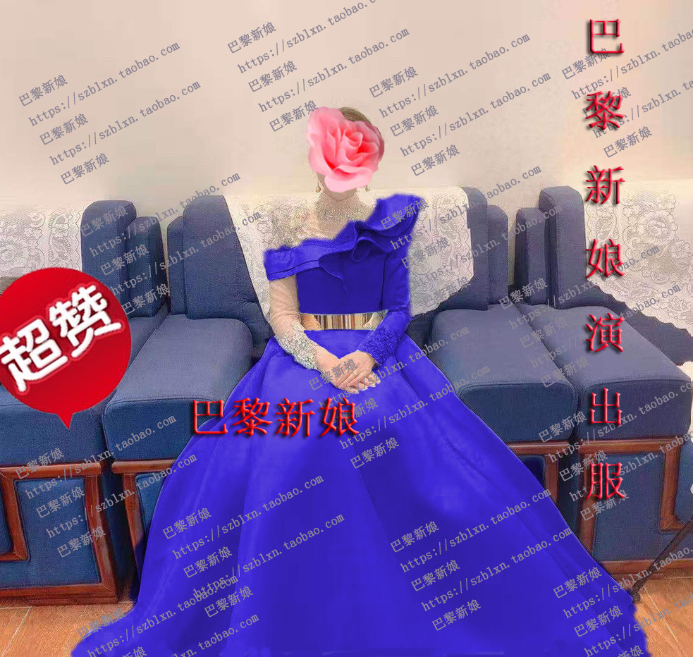 透明长袖立领手工钉珠蓬蓬裙