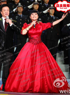 2026新款显瘦大红色立领短泡泡袖蓬蓬歌唱比赛音乐会舞台演出礼服