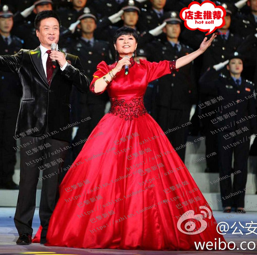 大红色立领歌唱比赛音乐会礼服