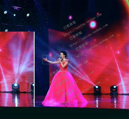 2026玫红色V领翘肩交叉褶皱奢华水钻闪钻歌唱比赛音乐会演出礼服