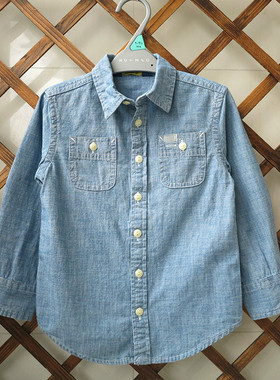 外贸原单春秋季新款男女童衬衫宝宝RL水洗纯棉蓝色牛仔长袖子衬衫