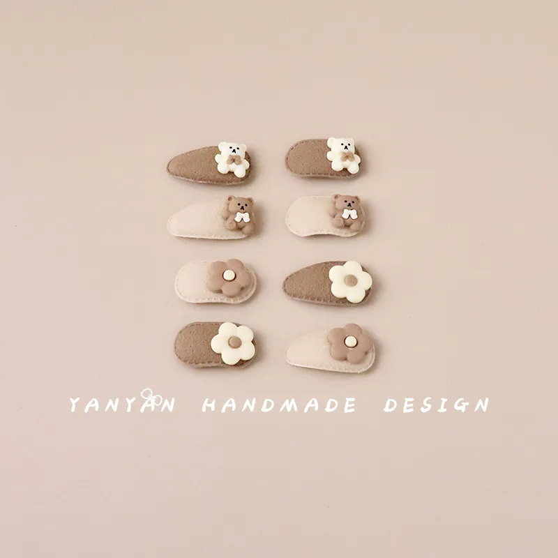 奶咖色可爱儿童刘海发卡迷你小熊奶茶色女童小花发夹bb夹发饰卡通