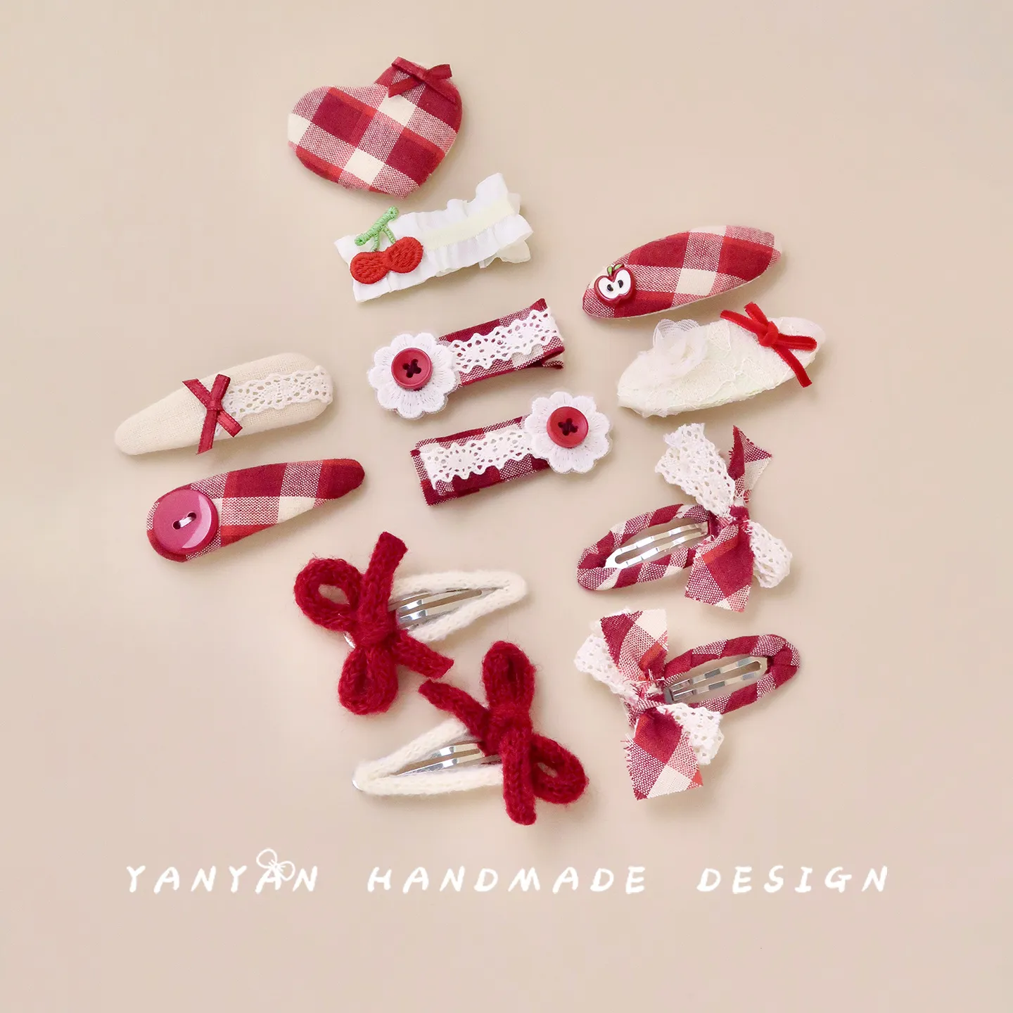 韩系儿童格纹圣诞红色蝴蝶结爱心刘海发夹宝宝发饰女童侧边BB夹