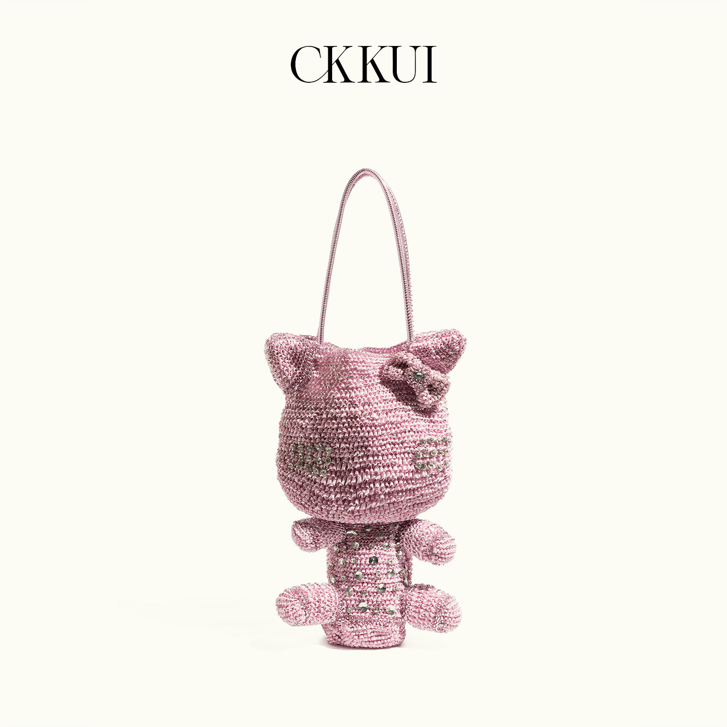 CKKUI亮钻设计感PVC编织包包2026夏季粉色单肩包高级感卡通托特包
