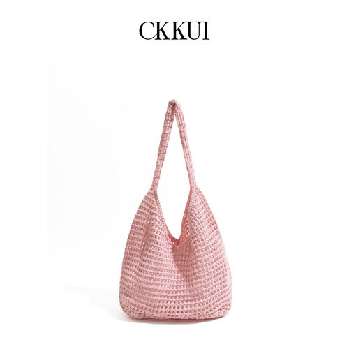 CKKUI简约多巴胺编织粉色包包
