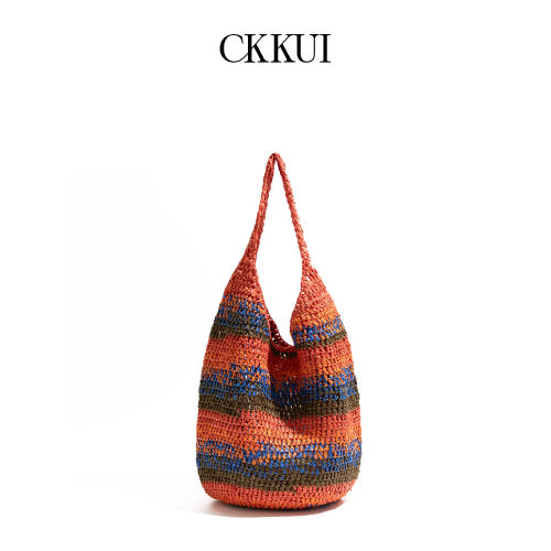 CKKUI复古撞色条纹编织包包