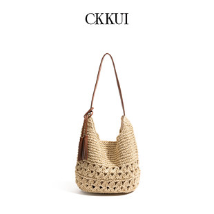 CKKUI 斜挎包休闲度假单肩包 流苏小众设计编织包包女式 2025年新款