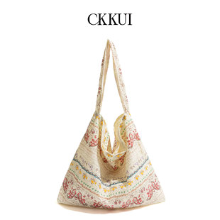 CKKUI 民族风刺绣包包元气轻活风穿搭大容量单肩包慵懒通勤托特包