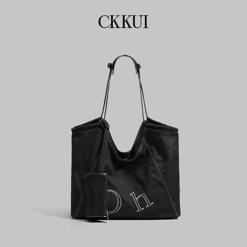 CKKUI 张婧仪同款丹宁牛仔hobo手提包松弛大容量通勤单肩包托特包