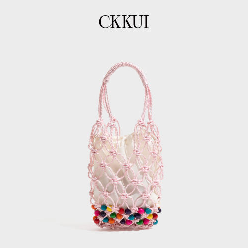 CKKUI韩系小清新粉色编织包包