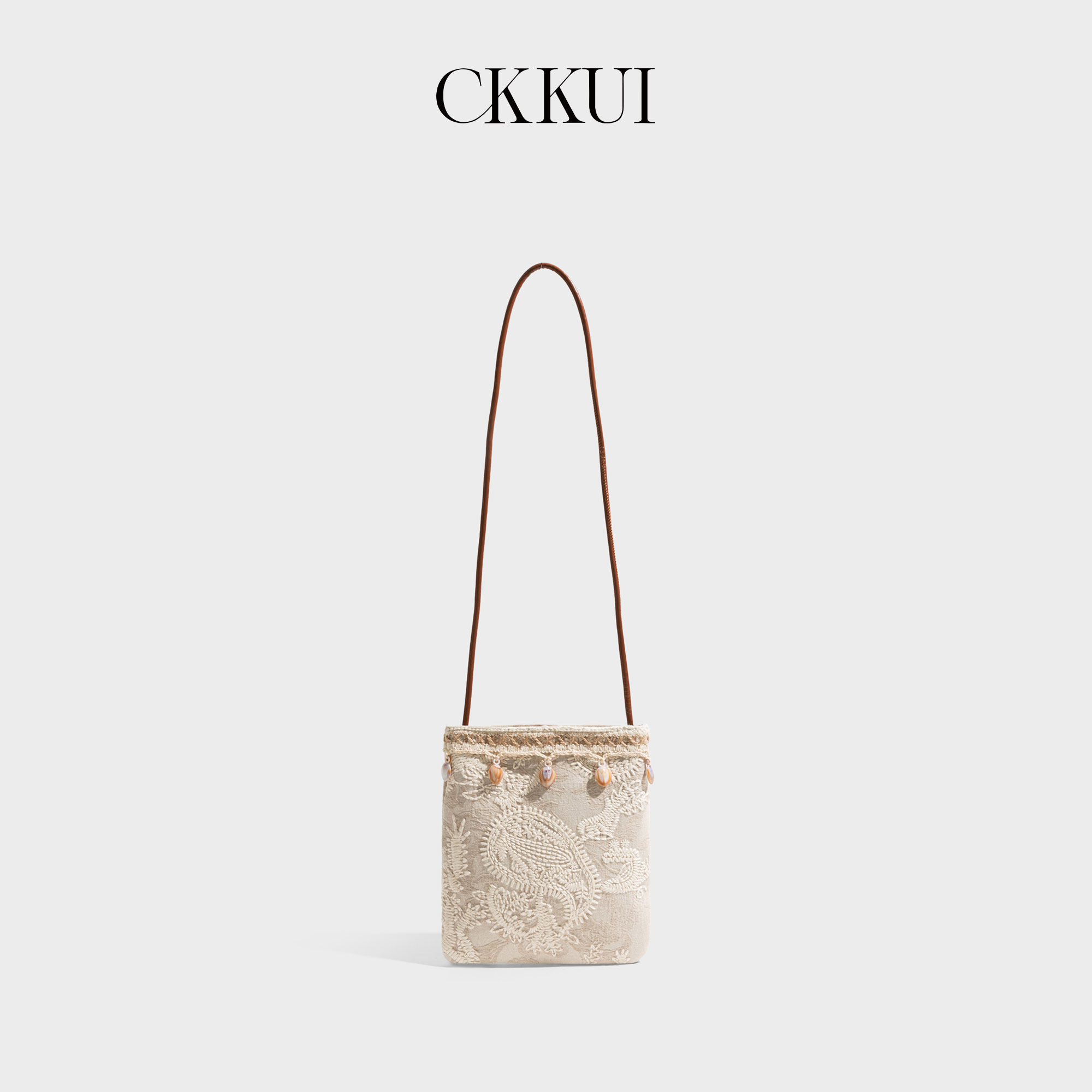 CKKUI 简约度假风刺绣亚麻包包2026夏季手机包民族风腋下包单肩包
