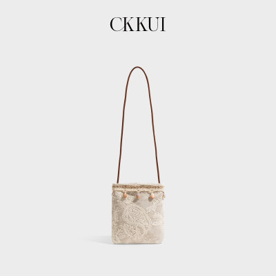 CKKUI简约度假风刺绣亚麻包包