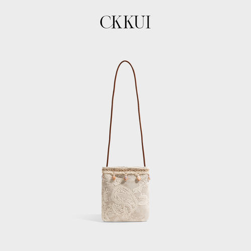 CKKUI简约度假风刺绣亚麻包包