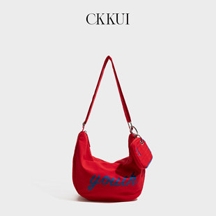 CKKUI 饺子斜挎包通勤大容量单肩包 简约撞色轻便尼龙包包2026新款