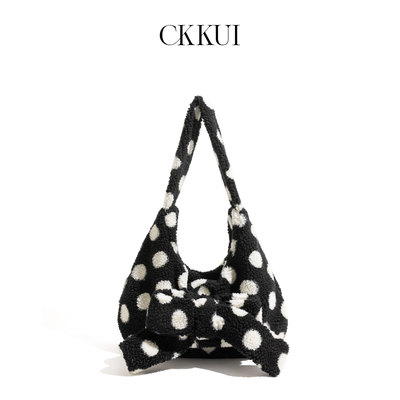CKKUI日系直井怜同款波点毛呢包