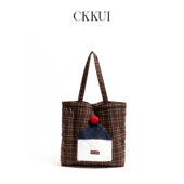 纹包包2025冬季 CKKUI 韩系学院风格 绒布手提包大容量慵懒风单肩包