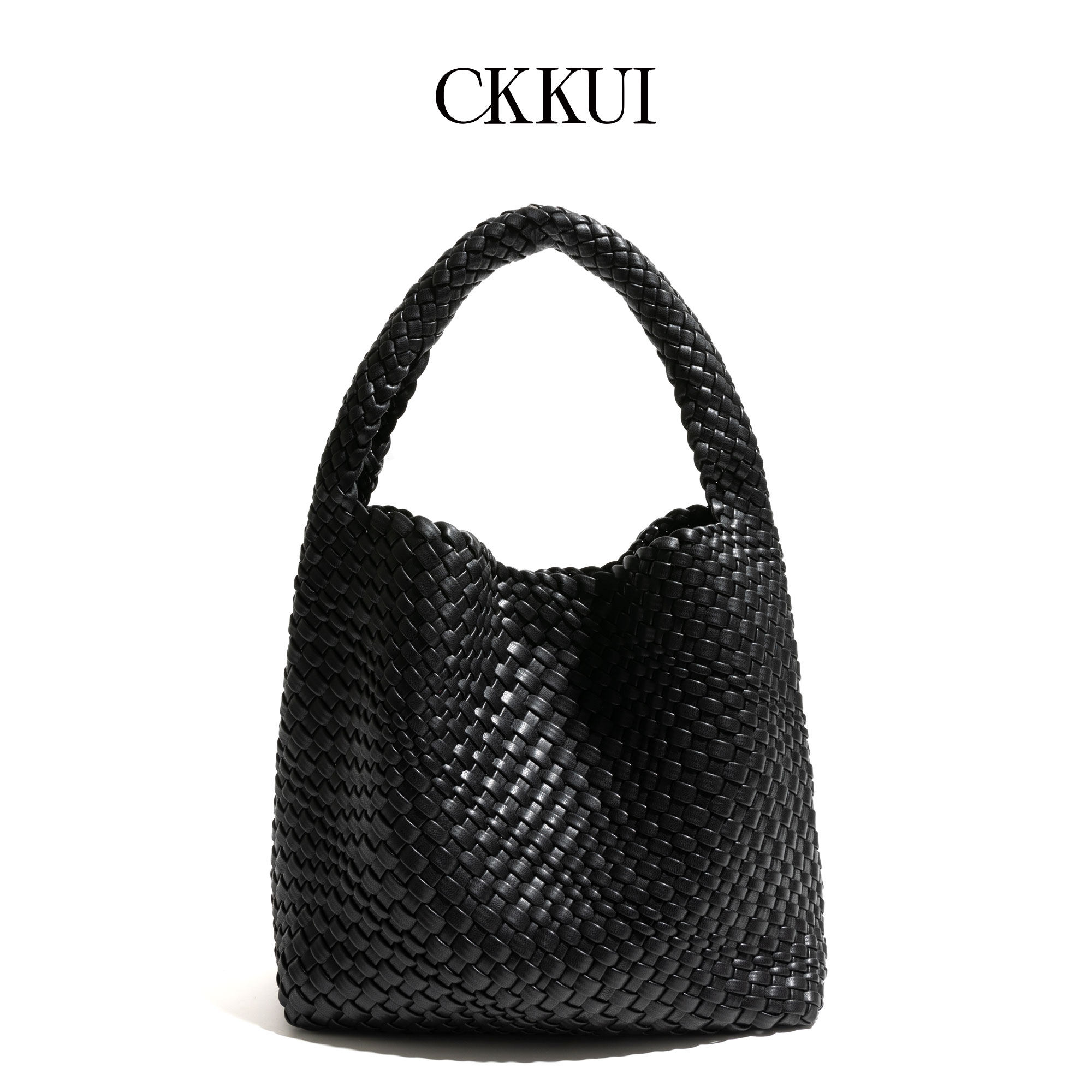CKKUI 简约软皮编织包包女款2025初夏穿搭高级感菜篮子水桶手提包