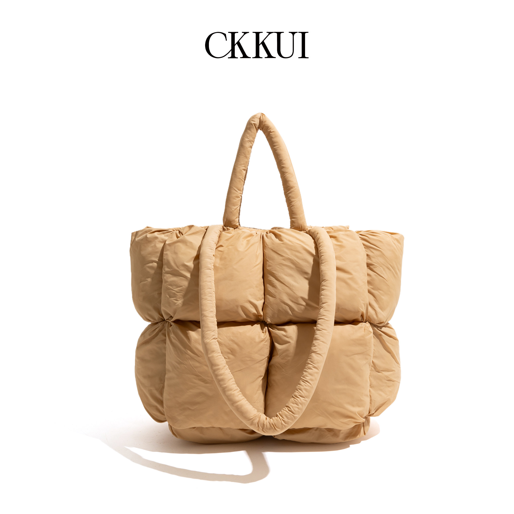 CKKUI 复古简约夹棉包包2025秋冬新款手提棉服包大容量单肩托特包