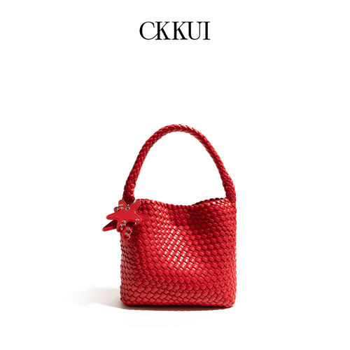 CKKUI韩系高级感软皮编织红色包