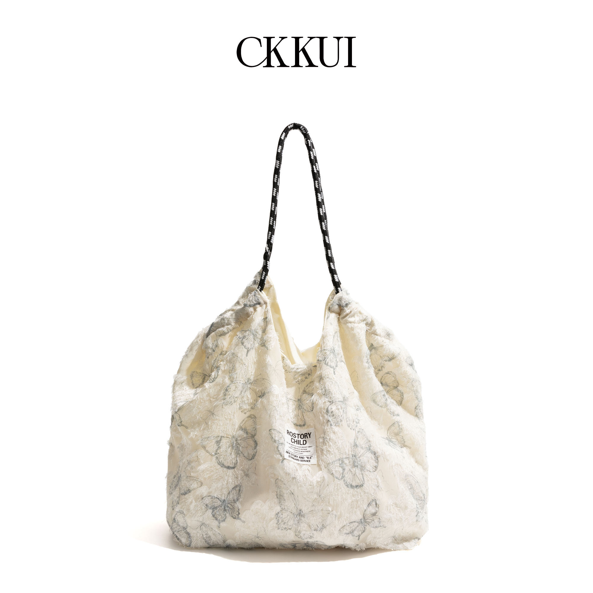CKKUI 新中式蕾丝蝴蝶抽绳包包女款假日出游单肩包通勤百搭托特包