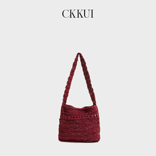 CKKUI 柔软红色编织包包2026新款小拎包通勤上班手提包小众单肩包