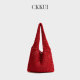CKKUI 森系红色编织包包2026新款 针织镂空包慵懒风通勤小众单肩包