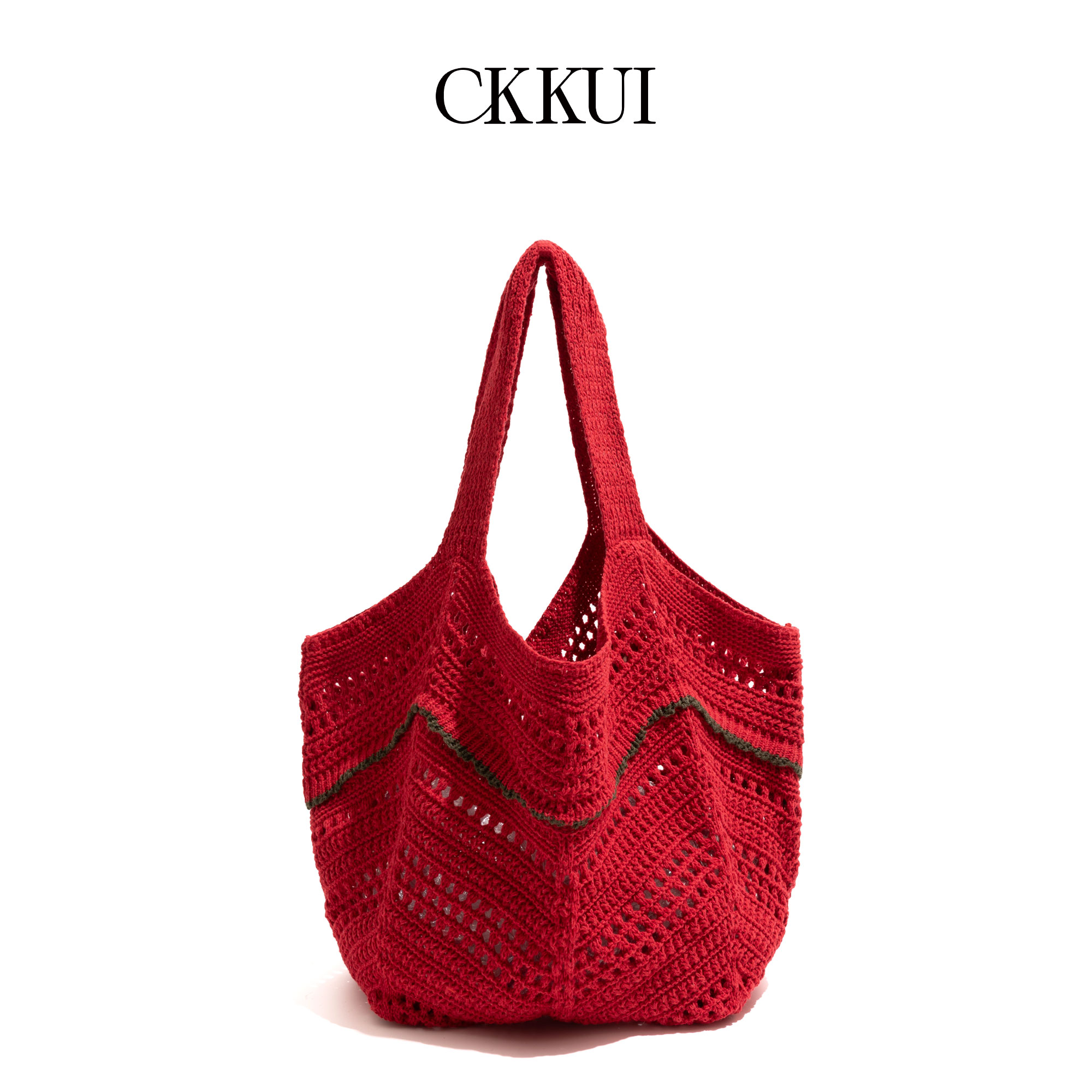 CKKUI海边度假简约编织红色包包