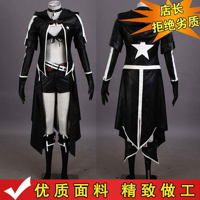 v家性转动漫儿童cosplay服装初音cos服黑岩射手女装皮衣披风套装