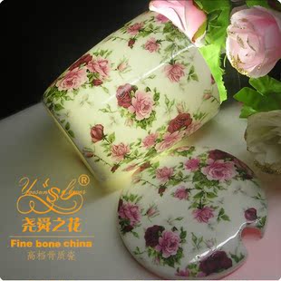 高档骨瓷小盖杯杯茶杯水杯陶瓷杯子情侣杯牛奶咖啡杯豁口小盖杯