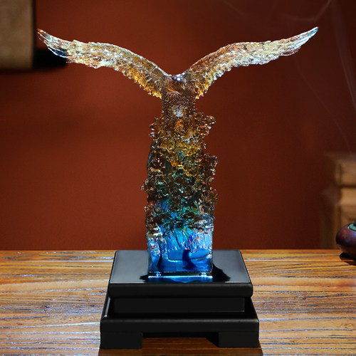 精英琉璃摆件老鹰办公室桌面装饰品大展宏图高档开业乔迁商务礼物