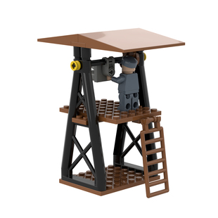 兼容男孩积木6岁玩具拼装小颗粒Diy场景高射哨塔机枪武器人仔配件