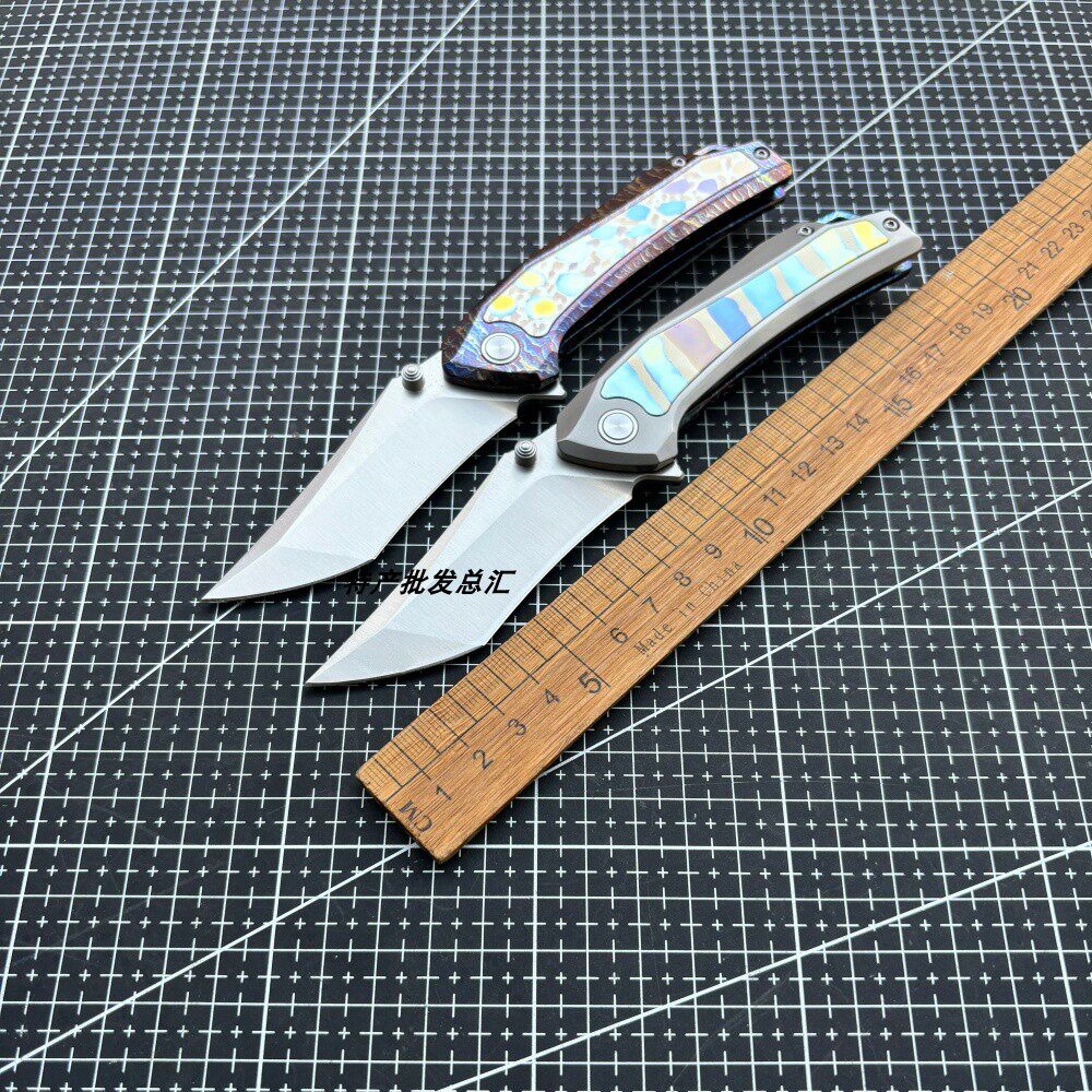 新品14C28N钢钛合金柄折叠刀户外露营随身携带狩猎EDC实用小刀具