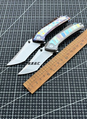 新品14C28N钢钛合金柄折叠刀户外露营随身携带狩猎EDC实用小刀具