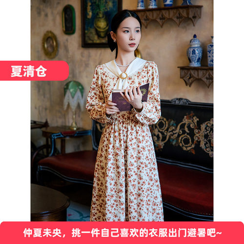 V领花间裳连衣裙原创小香风打底