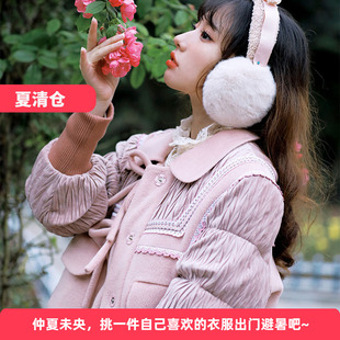 花间裳/花开冬日/原创设计感粉色短款毛呢加厚羽绒服百褶裙小个子